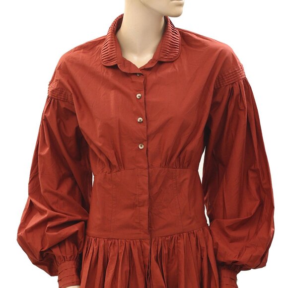 268344 Merlette Buttondown Taylor Blouson-Sleeve Poplin Mini Shirt Dress XS-2 - Picture 6 of 9